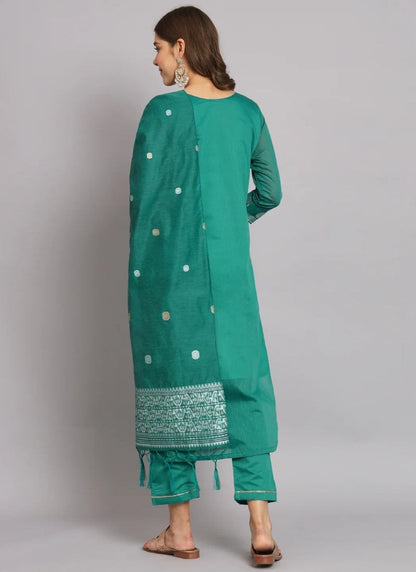 Green Silk Salwar Suit With Embroidery Work