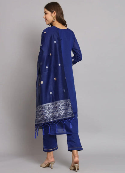 Royal Blue Silk Salwar Suit With Embroidery Work