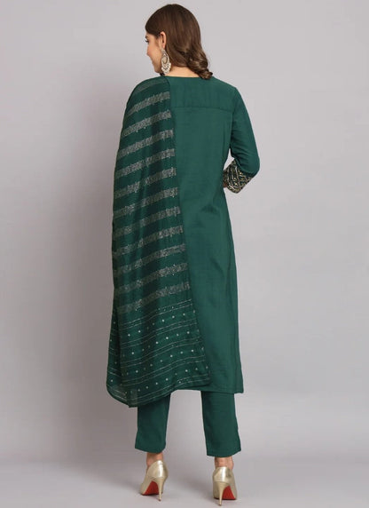 Green Silk Salwar Suit With Embroidery Work