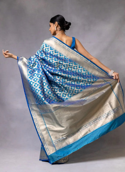 Sky Blue Pure Banarasi Silk Saree With Resham Work