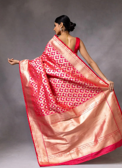 Pink Pure Banarasi Silk Saree With Resham Work