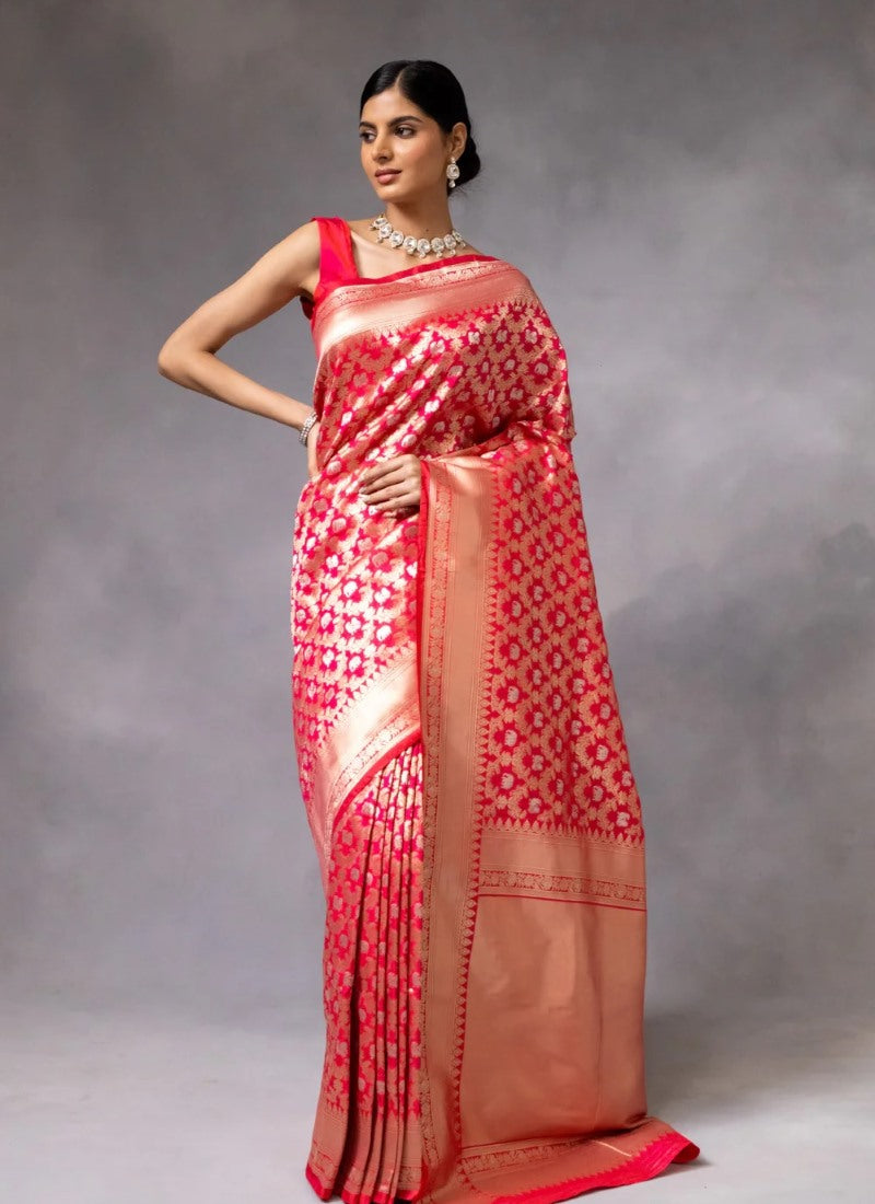 Pink Pure Banarasi Silk Saree With Resham Work