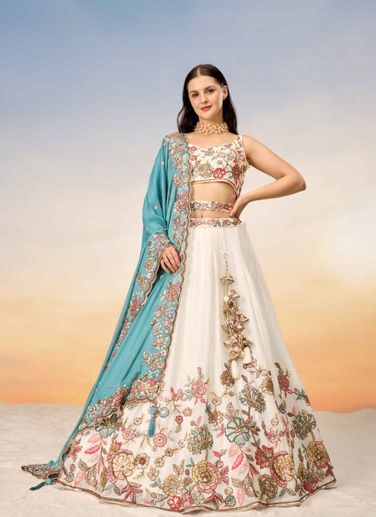 Off White Bridesmaid Lehenga Choli With Embroidery and Sequins Work