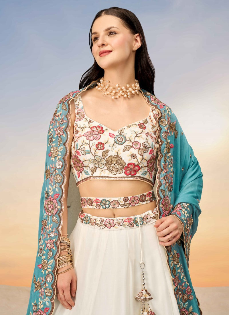 Off White Bridesmaid Lehenga Choli With Embroidery and Sequins Work