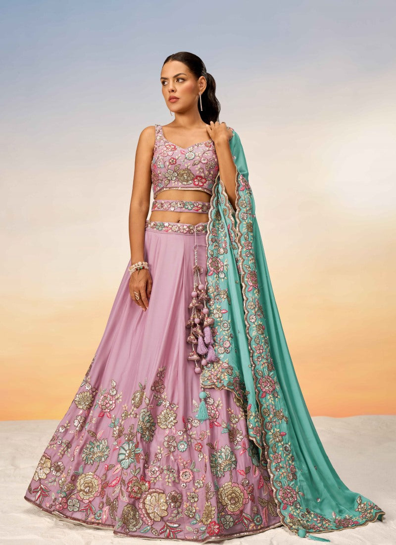 Pink Bridesmaid Lehenga Choli With Embroidery and Sequins Work