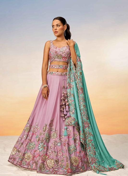 Pink Bridesmaid Lehenga Choli With Embroidery and Sequins Work