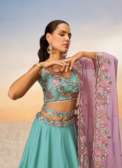 Sea Green Bridesmaid Lehenga Choli With Embroidery and Sequins Work