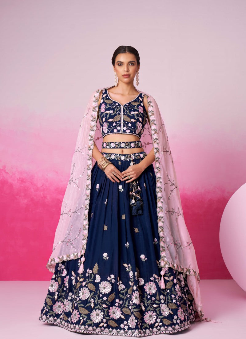 Navy Blue Bridal Lehenga Choli With Heavy Embroidery Work