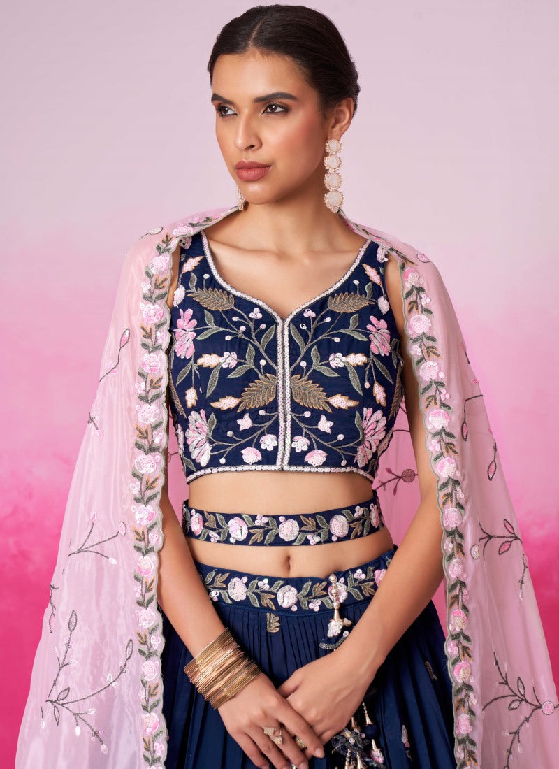 Navy Blue Bridal Lehenga Choli With Heavy Embroidery Work