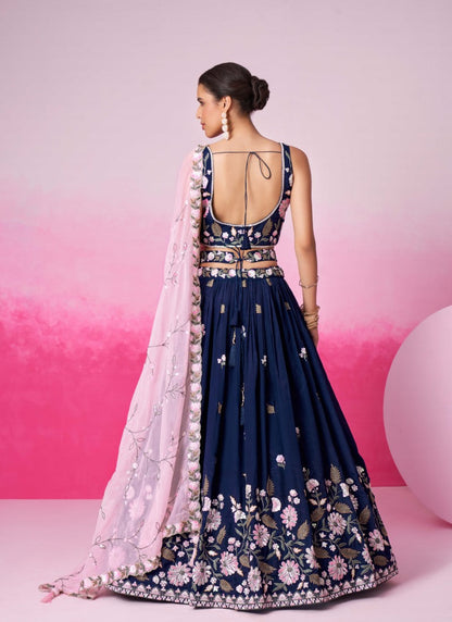 Navy Blue Bridal Lehenga Choli With Heavy Embroidery Work