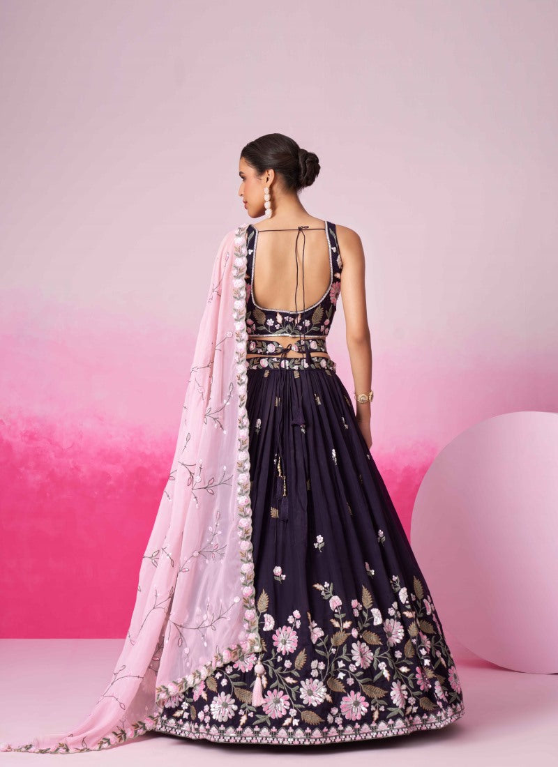 Purple Bridal Lehenga Choli With Heavy Embroidery Work