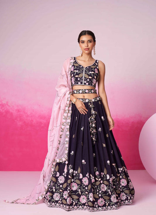 Purple Bridal Lehenga Choli With Heavy Embroidery Work