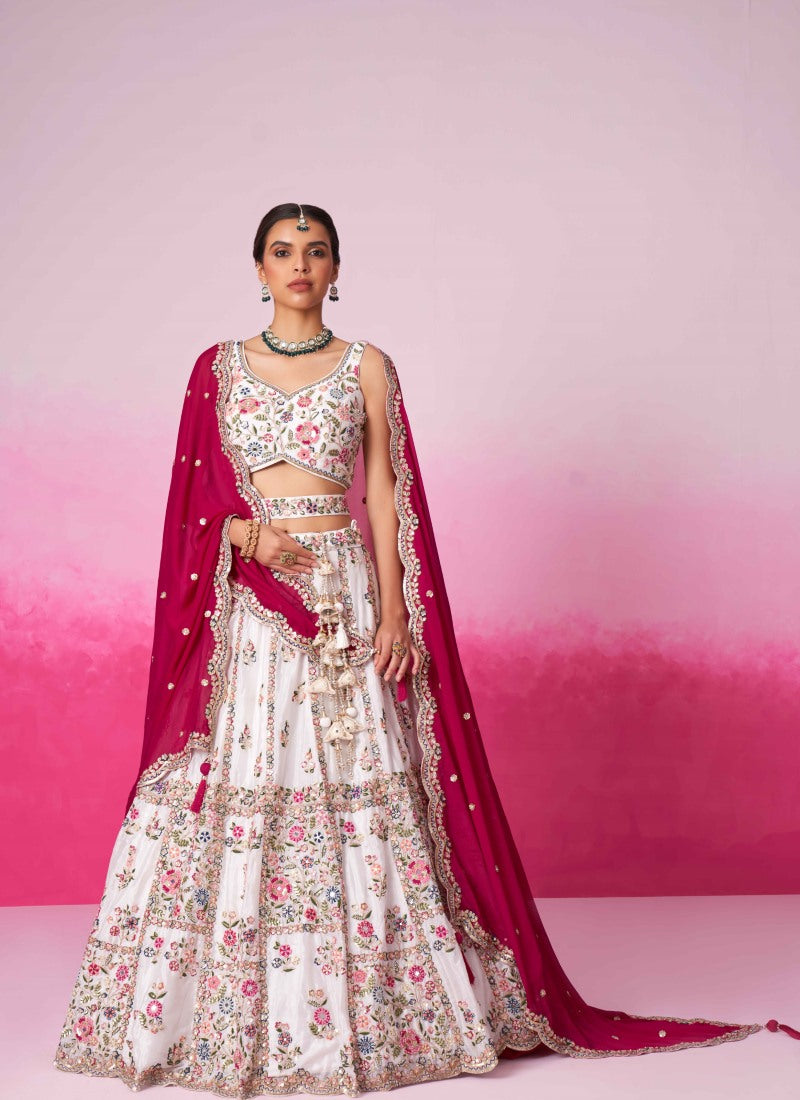 Off White Bridal Lehenga Choli With Heavy Embroidery Work