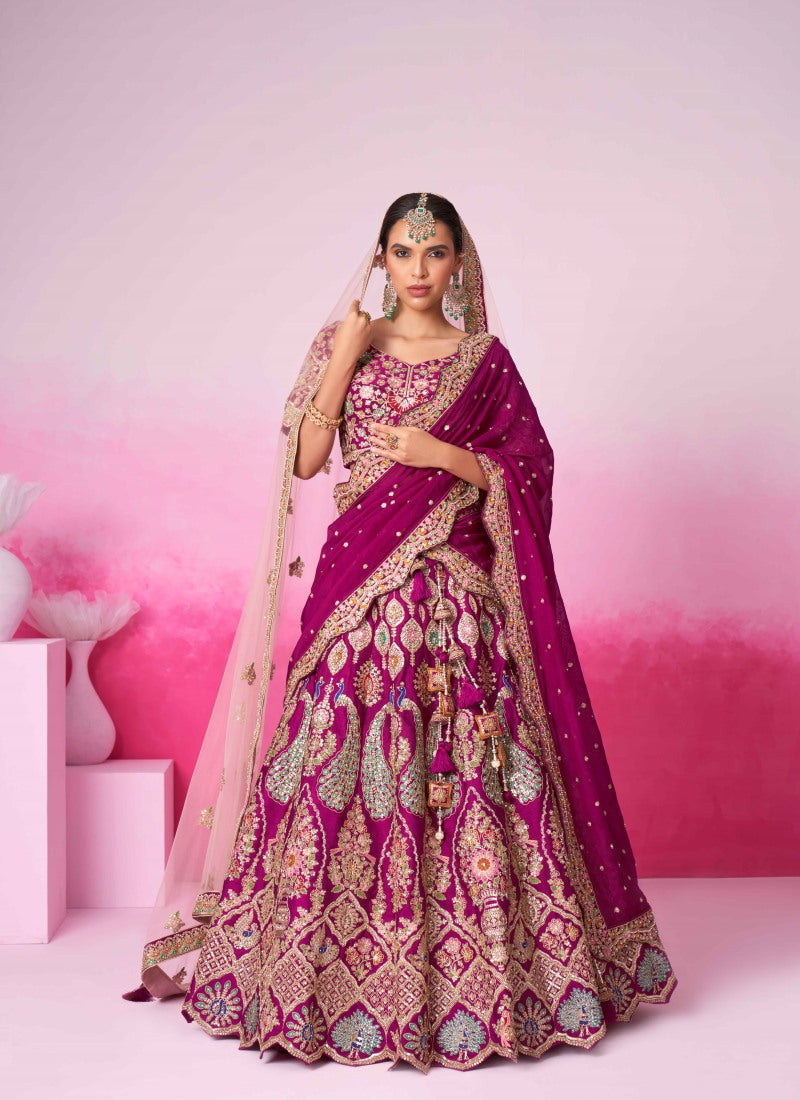 Magenta Bridal Lehenga Choli With Heavy Embroidery Work