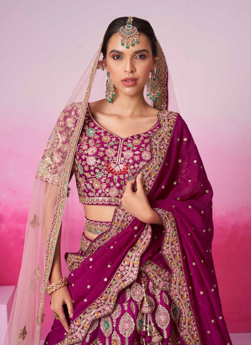 Magenta Bridal Lehenga Choli With Heavy Embroidery Work