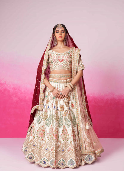 Off White Bridal Lehenga Choli With Heavy Embroidery Work