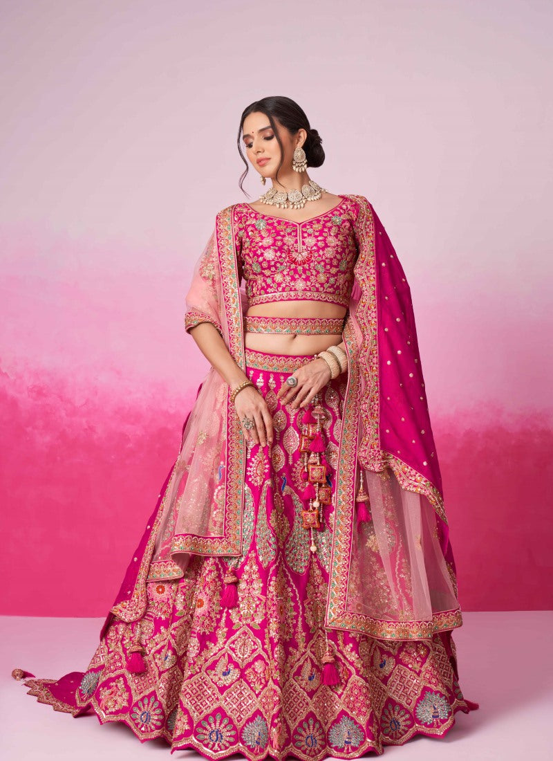 Pink Bridal Lehenga Choli With Heavy Embroidery Work