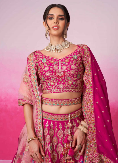 Pink Bridal Lehenga Choli With Heavy Embroidery Work