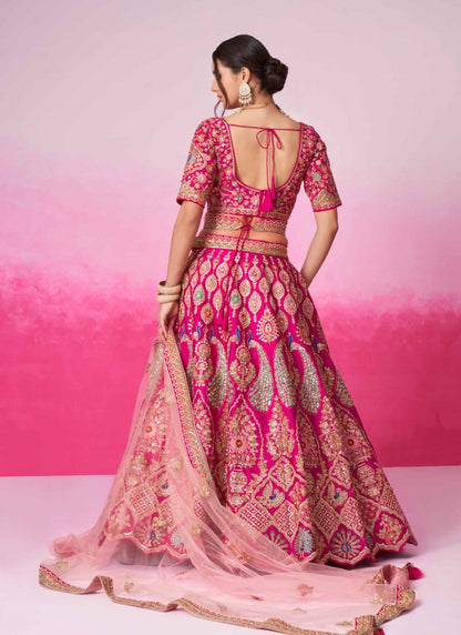 Pink Bridal Lehenga Choli With Heavy Embroidery Work