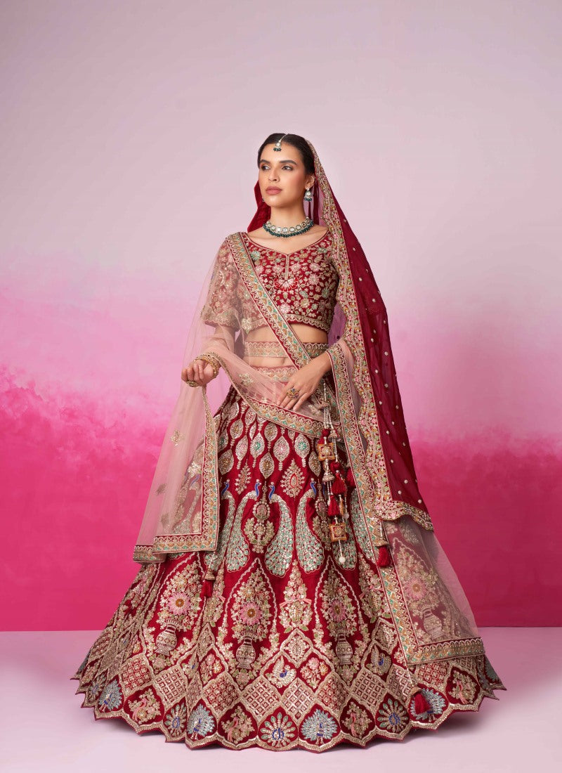 Red Bridal Lehenga Choli With Heavy Embroidery Work