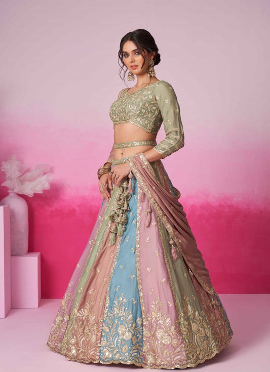 Multi Bridal Lehenga Choli With Heavy Embroidery Work