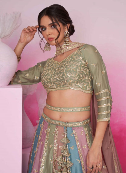 Multi Bridal Lehenga Choli With Heavy Embroidery Work