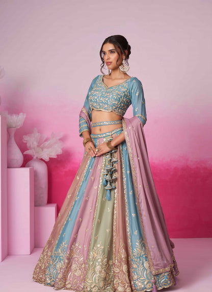 Multi Bridal Lehenga Choli With Heavy Embroidery Work