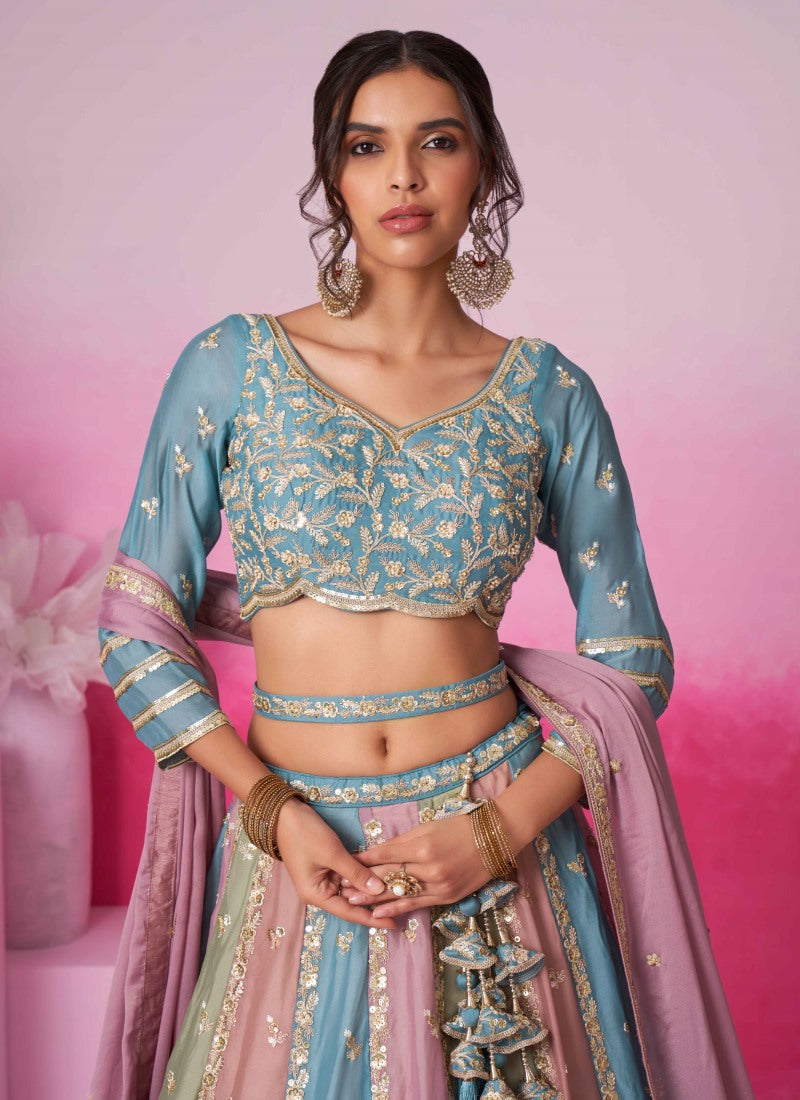 Multi Bridal Lehenga Choli With Heavy Embroidery Work