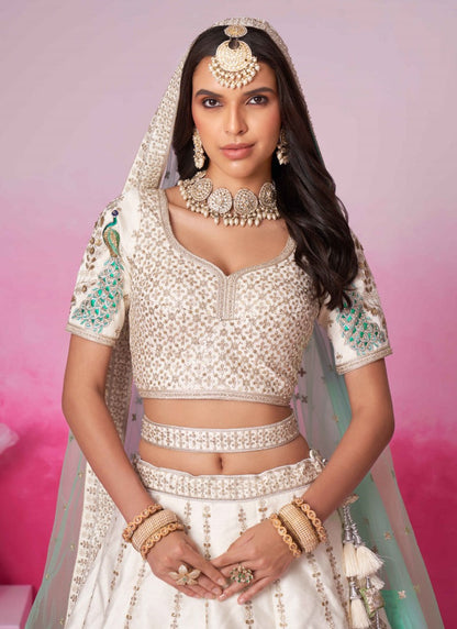 Off White Bridal Lehenga Choli With Heavy Embroidery Work