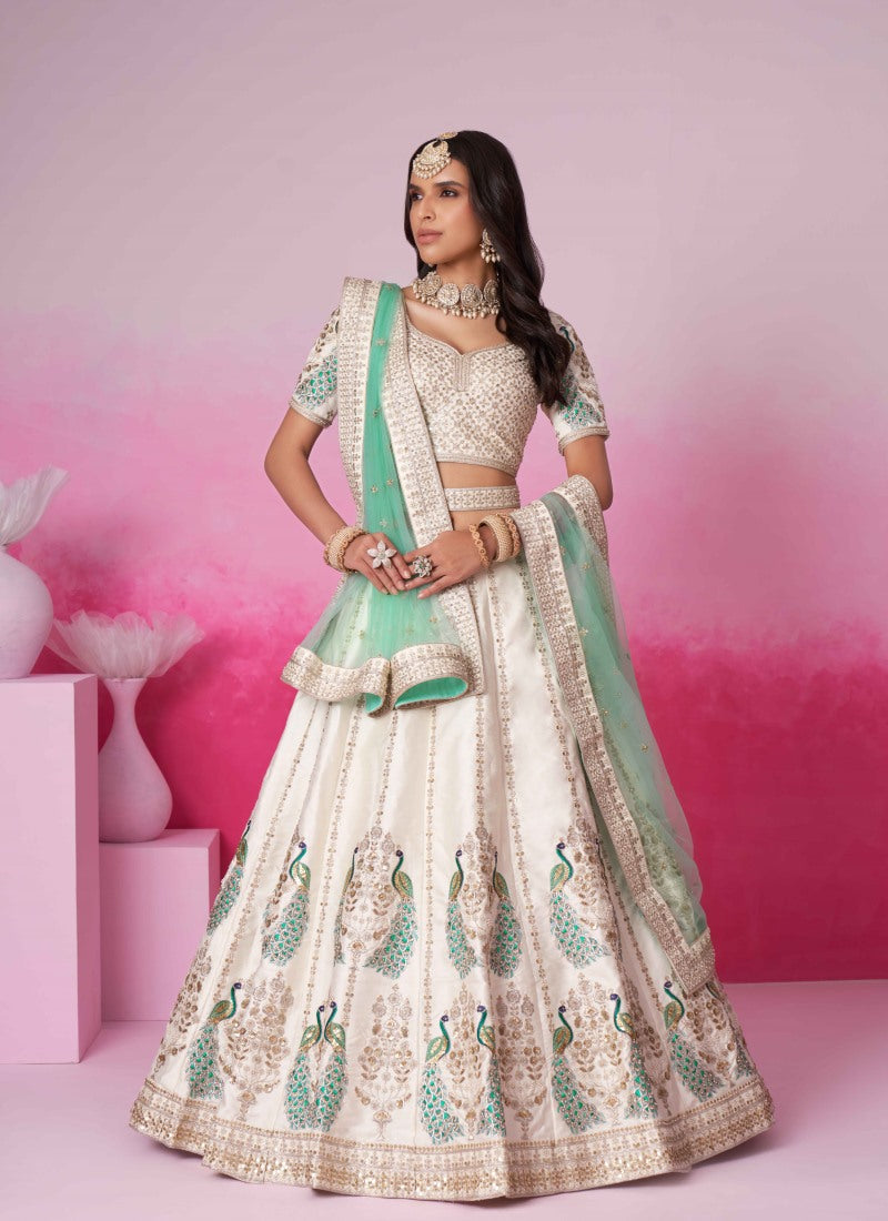 Off White Bridal Lehenga Choli With Heavy Embroidery Work