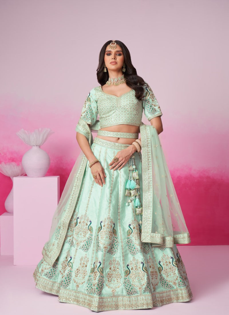 Sea Green Bridal Lehenga Choli With Heavy Embroidery Work