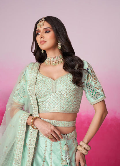 Sea Green Bridal Lehenga Choli With Heavy Embroidery Work