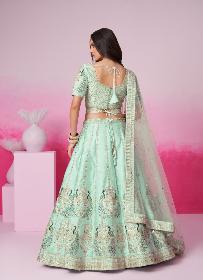 Sea Green Bridal Lehenga Choli With Heavy Embroidery Work