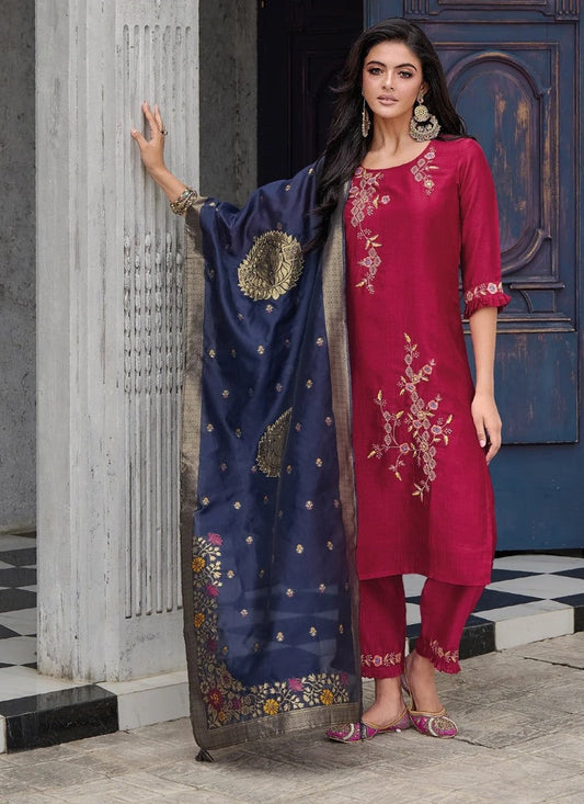 Red Pant Style Salwar Suit With Embroidery Work