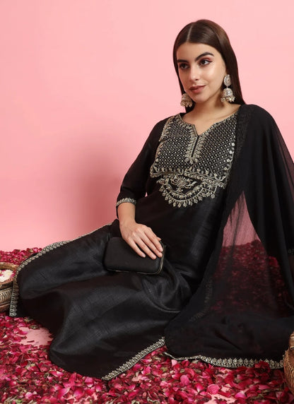 Black Pant Style Salwar Suit With Embroidery Work