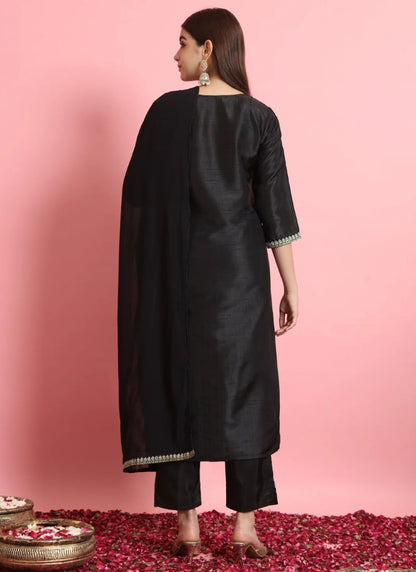 Black Pant Style Salwar Suit With Embroidery Work