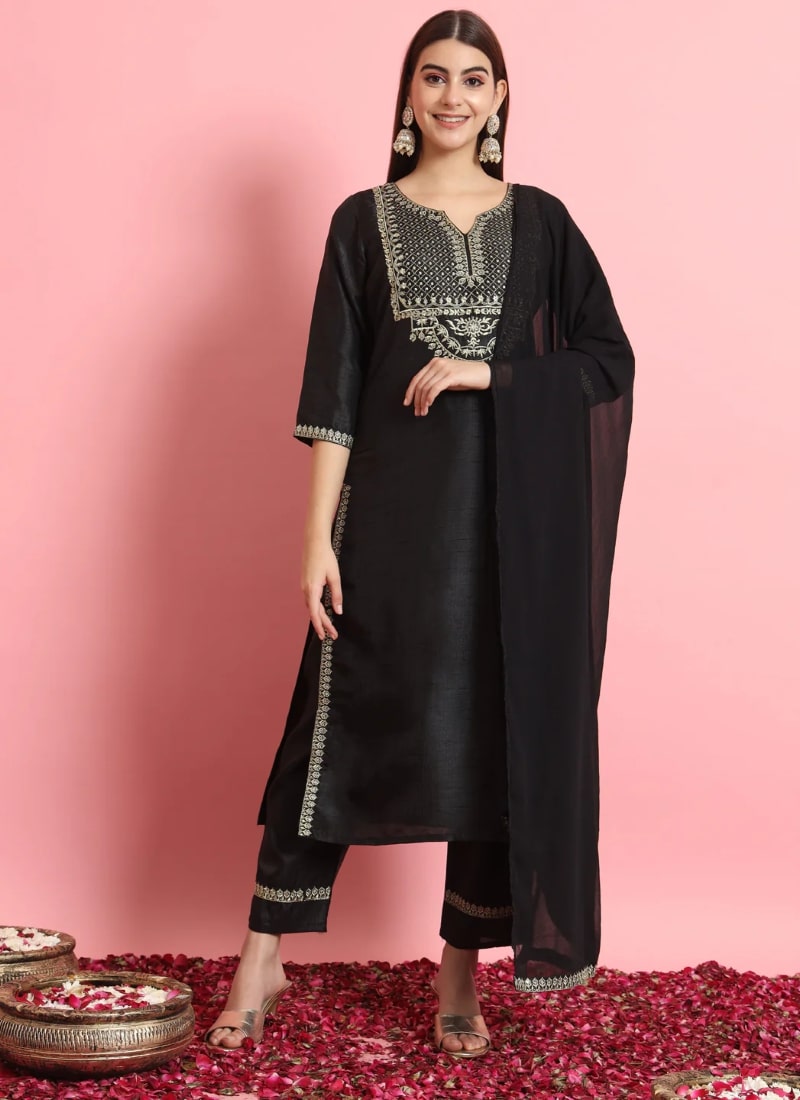 Black Pant Style Salwar Suit With Embroidery Work