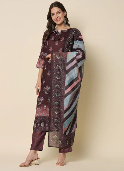 Purple Pant Style Salwar Suit With Embroidery Work