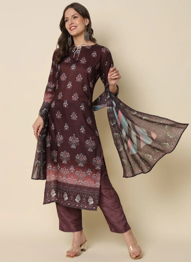 Purple Pant Style Salwar Suit With Embroidery Work