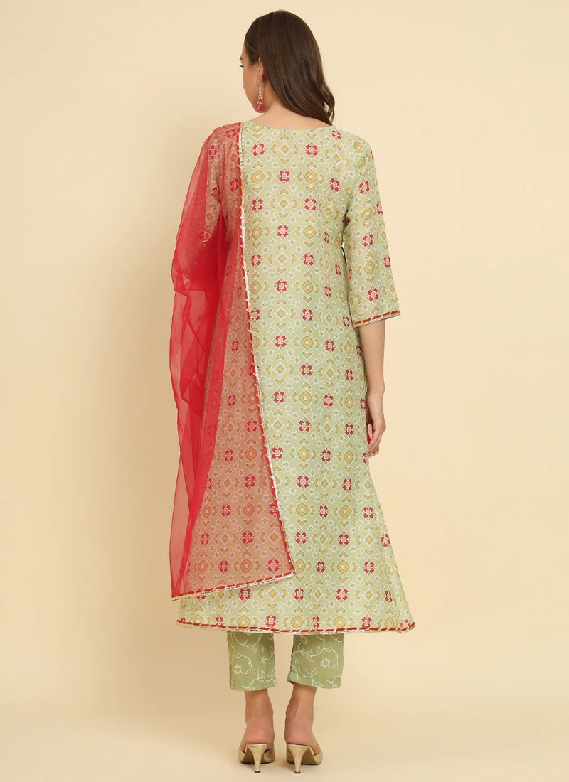 Pista Green Pant Style Salwar Suit With Embroidery Work