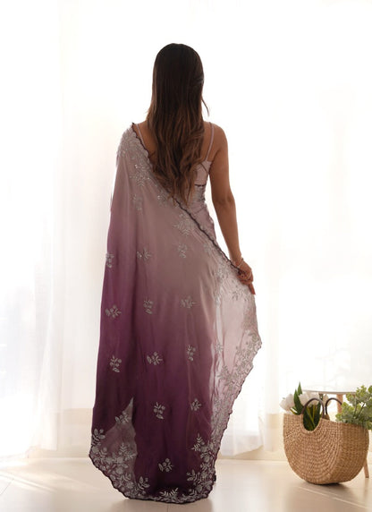 Lavender Shaded Half & Half Saree