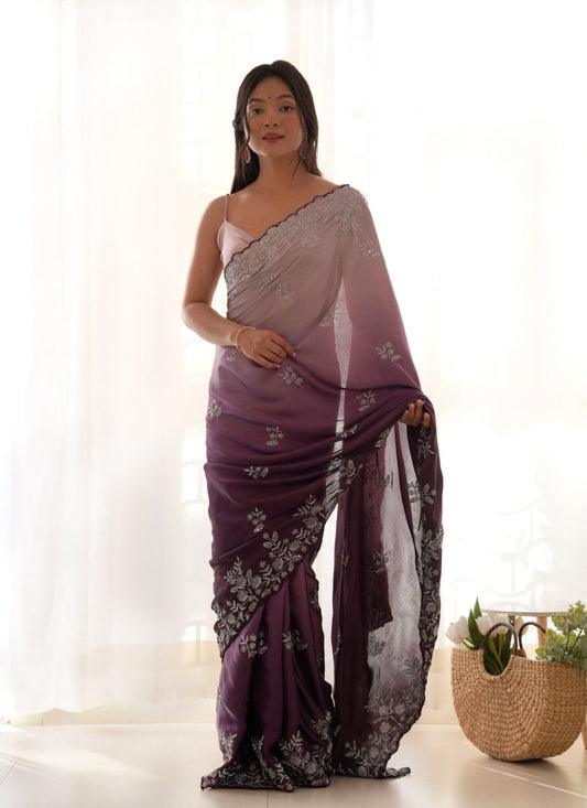 Lavender Shaded Half & Half Saree