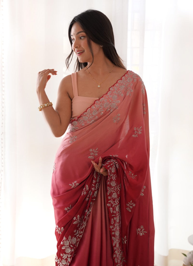 Red Shaded Half & Half Saree