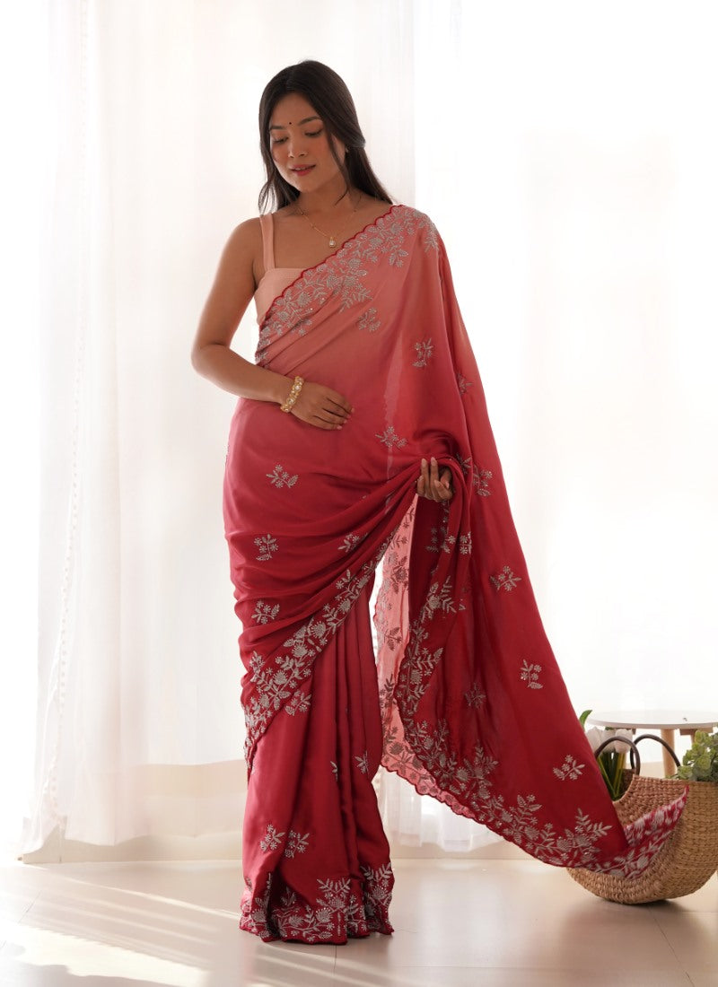 Red Shaded Half & Half Saree