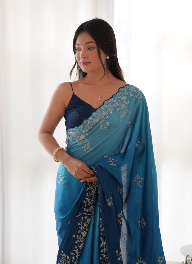 Navy Blue Shaded Half & Half Saree