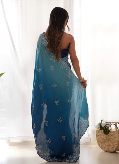 Navy Blue Shaded Half & Half Saree