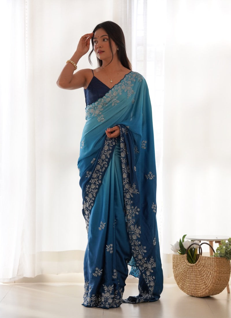 Navy Blue Shaded Half & Half Saree