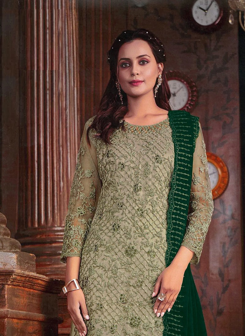 Pista Straight Cut Palazzo Salwar Suit With Embroidery Work