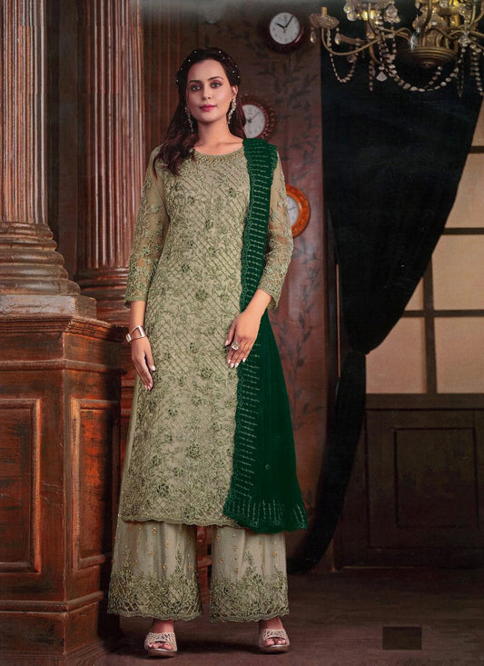 Pista Straight Cut Palazzo Salwar Suit With Embroidery Work