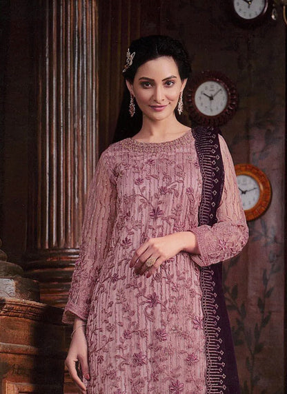 Levender Straight Cut Palazzo Salwar Suit With Embroidery Work